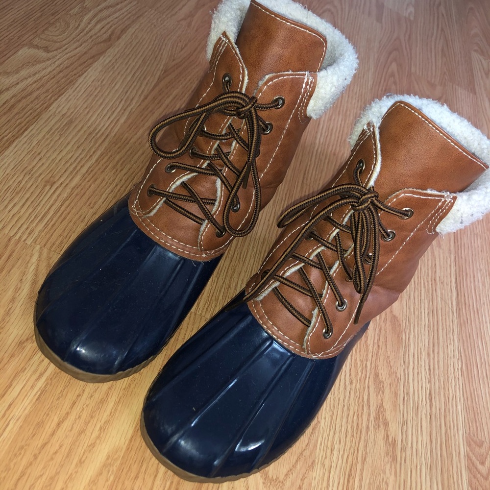 Brown & Blue Duck Boots